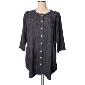 TOOFAN Gray Tunic Top Shirt Pearly Wood Buttons Pockets Gray S